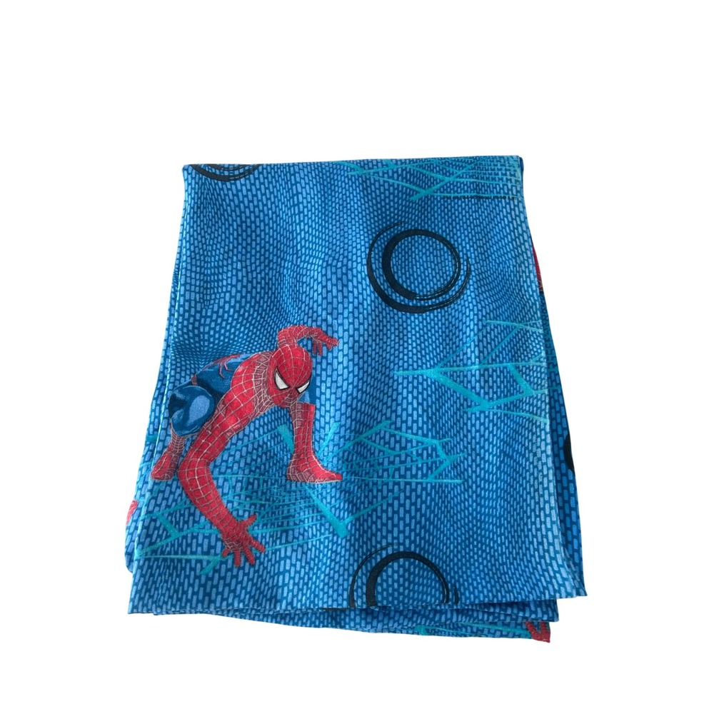 VTG Y2K 00s Twin Size Spiderman Flat Sheet Blue Red Bedding USA Made Kidcore
